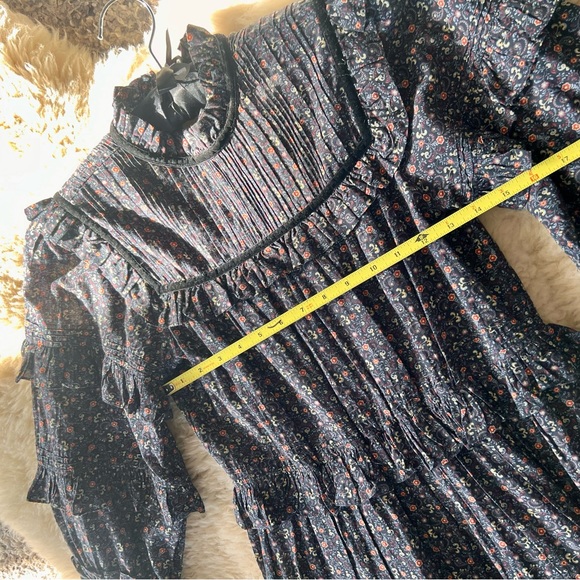 💋SOLD💋🍾🖤DÔEN ‘Clay’ Prairie Dress Wednesday Black/Blue Floral XS/S - Picture 6 of 10